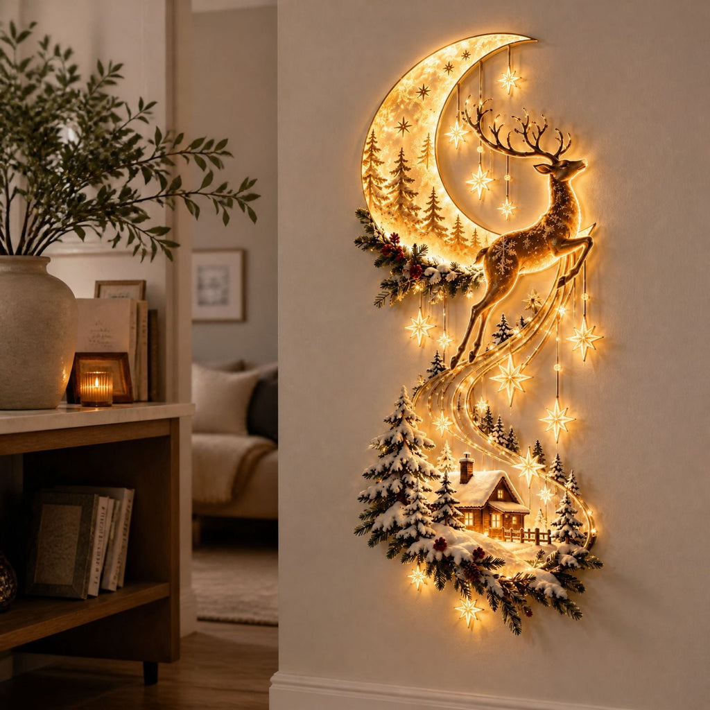5Pcs Christmas Stair Banister Decoration Lighted Santa Snow Scene Garland for Stair Railing Indoor Holiday Home Ornament