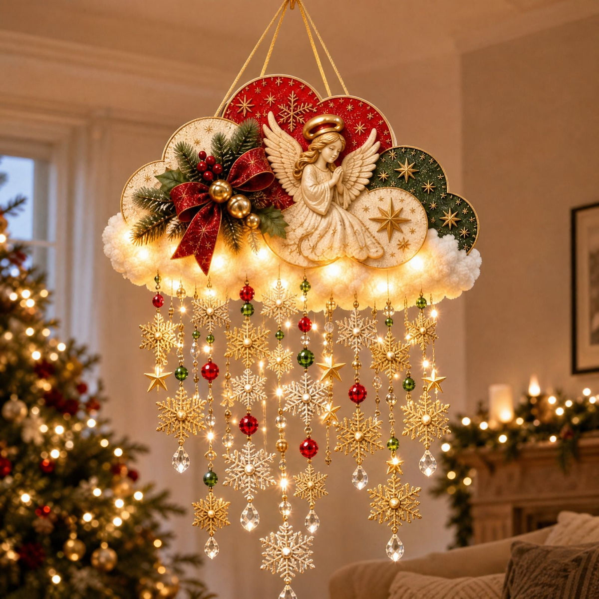 5Pcs Christmas Stair Banister Decoration Lighted Santa Snow Scene Garland for Stair Railing Indoor Holiday Home Ornament