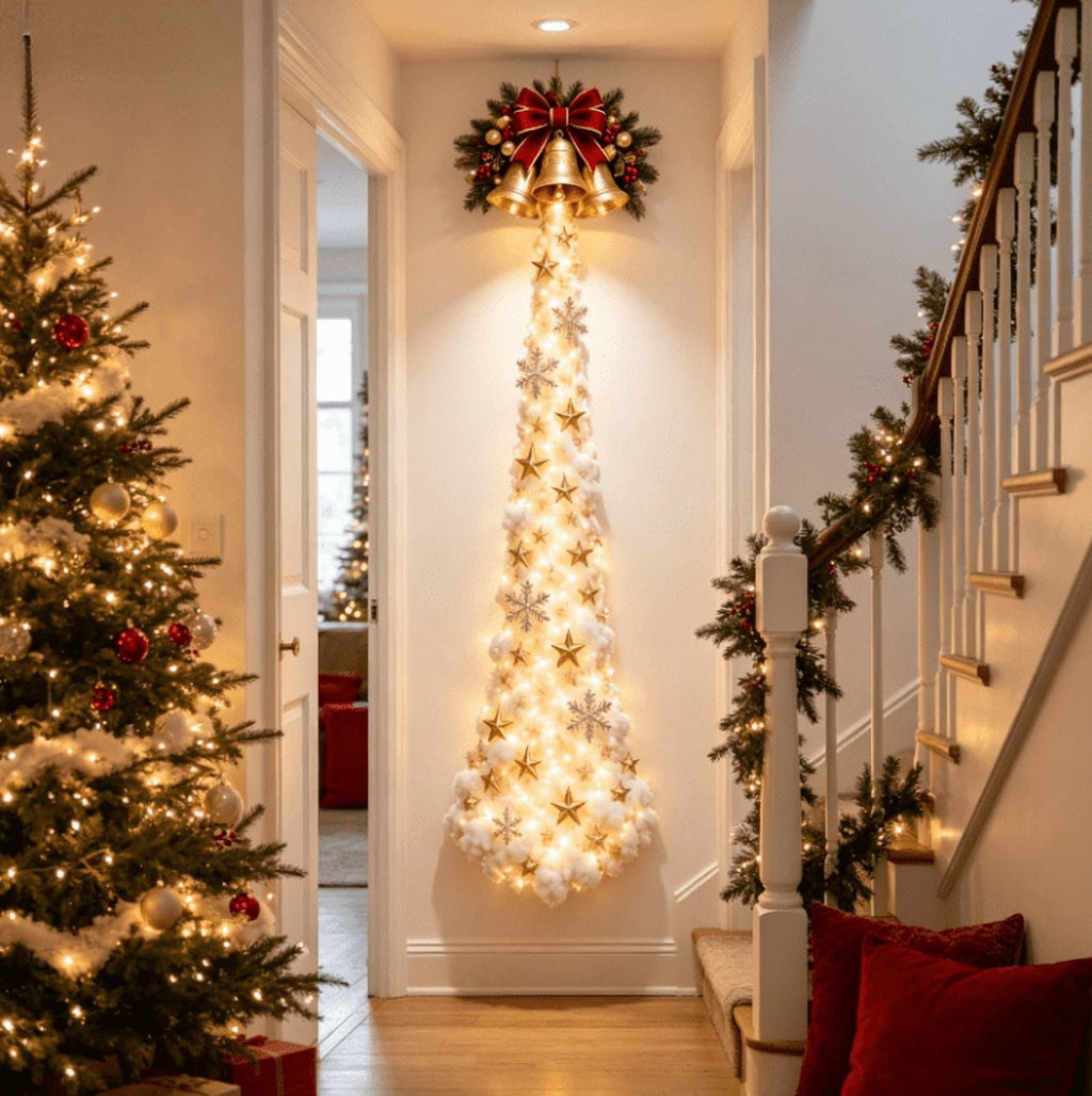 5Pcs Christmas Stair Banister Decoration Lighted Santa Snow Scene Garland for Stair Railing Indoor Holiday Home Ornament