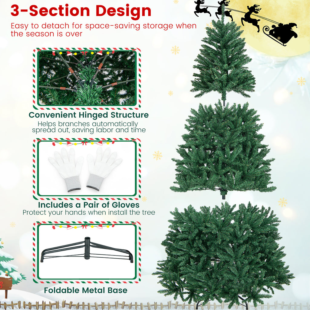 Gymax 7.5 FT Artificial Christmas Tree Hinged Christmas Tree w/ 2254 Lush Branch Tips