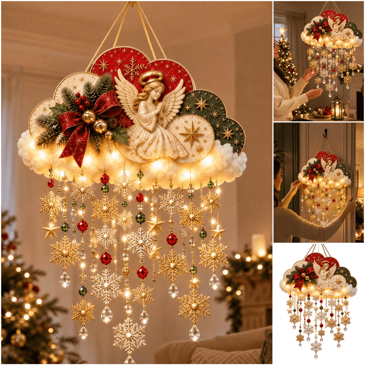 5Pcs Christmas Stair Banister Decoration Lighted Santa Snow Scene Garland for Stair Railing Indoor Holiday Home Ornament