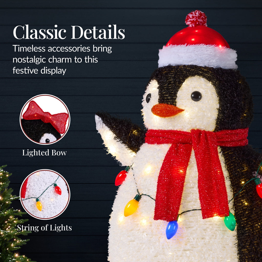 Best Choice Products 4-Piece Lighted 3ft Pop-Up Penguin Family Outdoor Christmas Decoration w/ 300 LED Lights - Red