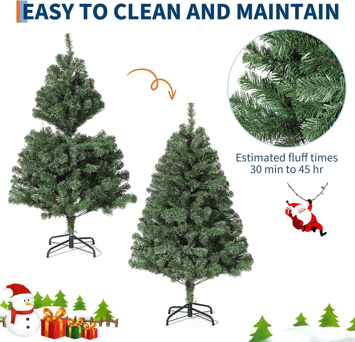 7.5ft Full PE Branch Artificial Spruce Christmas Tree, Hinged Sections Foldable Metal Base Holiday Decor