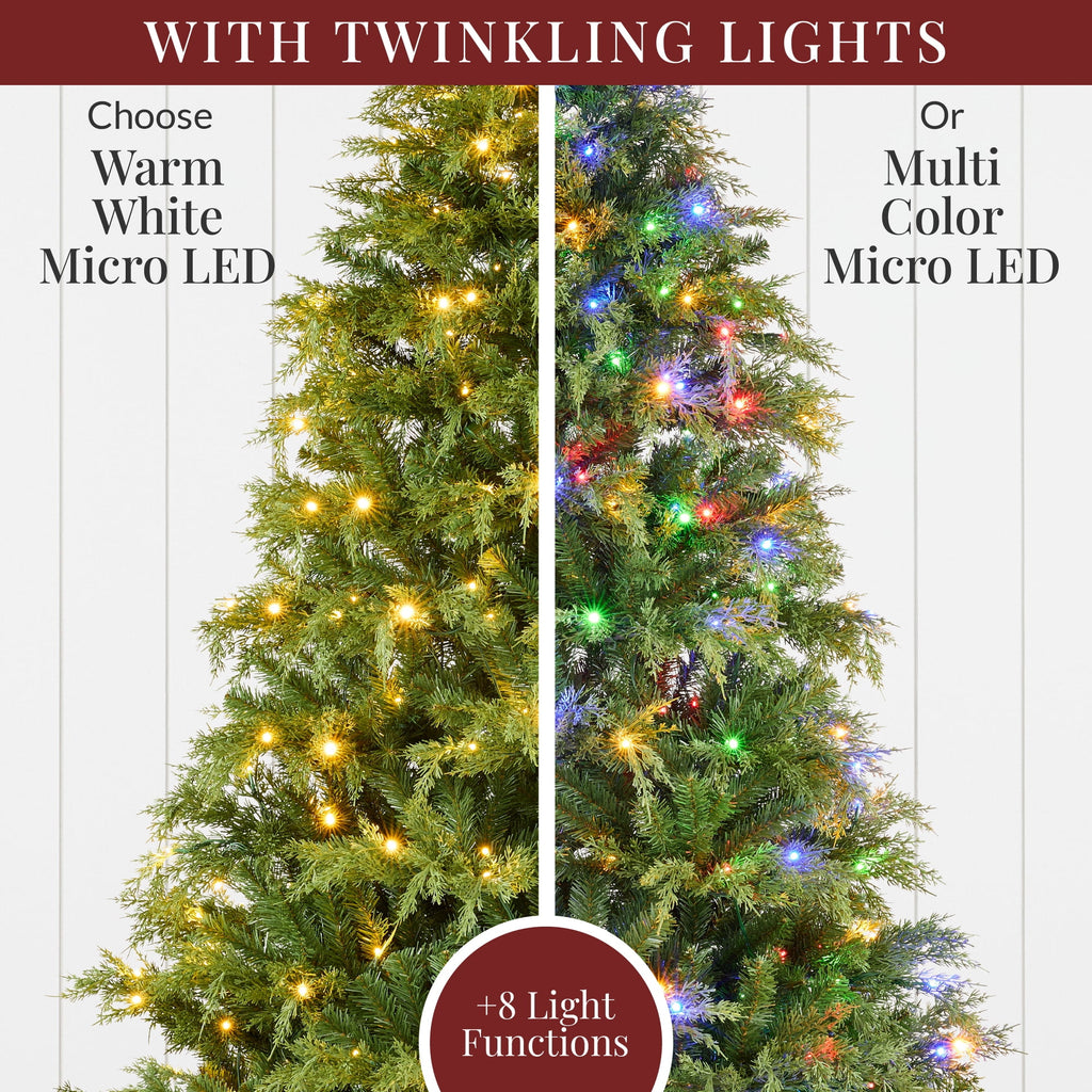 Best Choice Products Pre-Lit Cedar Cypress Christmas Tree w/Twinkling Lights, 6ft Holiday Decor, White & Multicolor LEDs