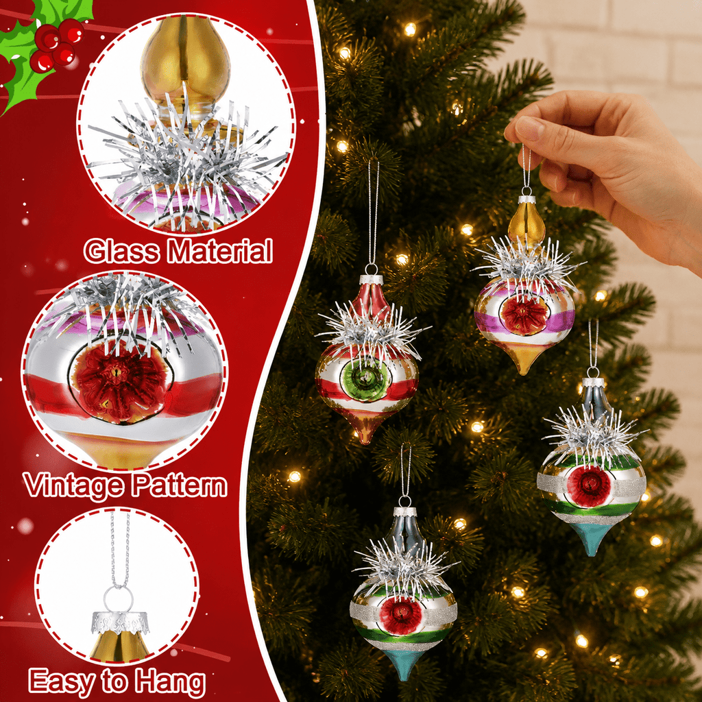 Multi Color Retro 8-Piece Vintage Glass Christmas Ornament Set