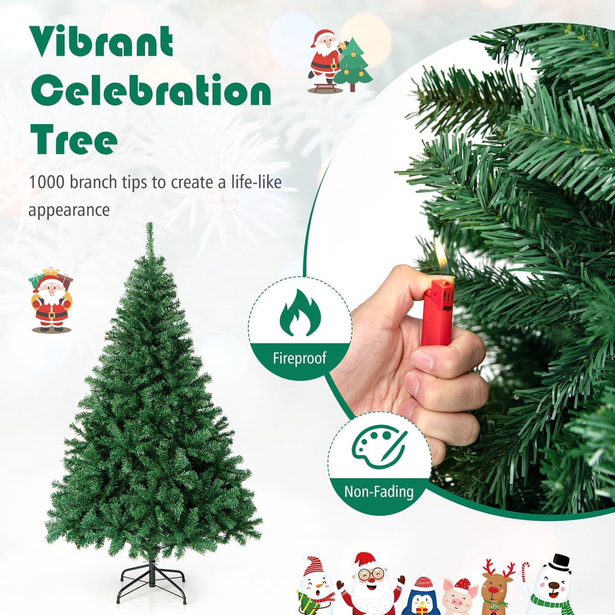 Costway 7.5FT PVC Christmas Tree 1346 Tips Hinged Solid Metal Leg