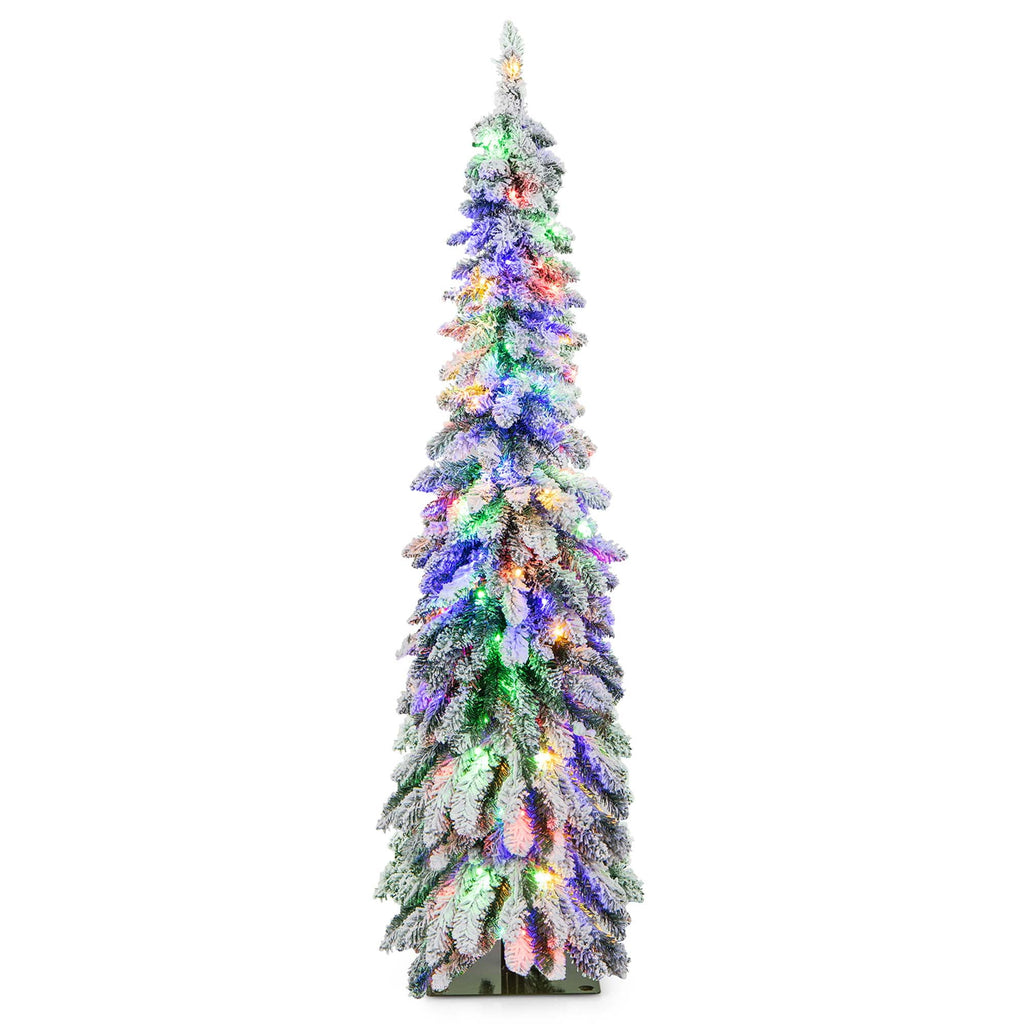 Costway 5 FT Pre-Lit Slim Christmas Tree Flocked Xmas Decoration 11 Modes 150 LED Lights