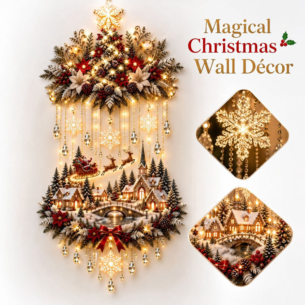 5Pcs Christmas Stair Banister Decoration Lighted Santa Snow Scene Garland for Stair Railing Indoor Holiday Home Ornament