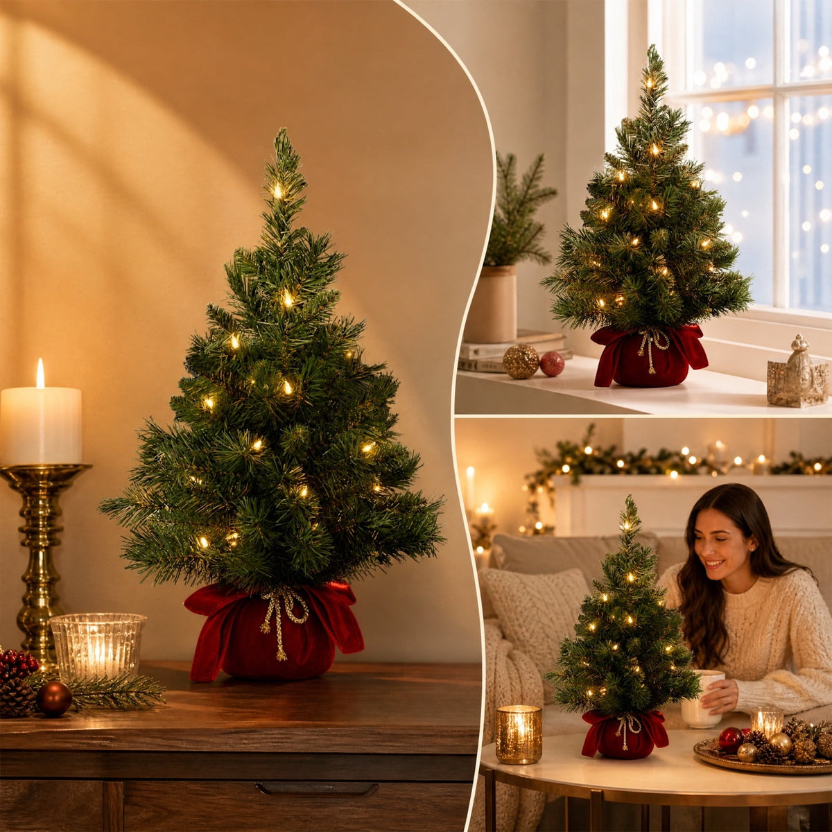 Christmas Decorations Tree, Pre-Lit Green Cypress Artificial Christmas Tree with 100 Warm White LED Lights, Fire Retardant, Easy Setup with Metal Stand, Ideal for Home, Office or Party Decor, 4FT