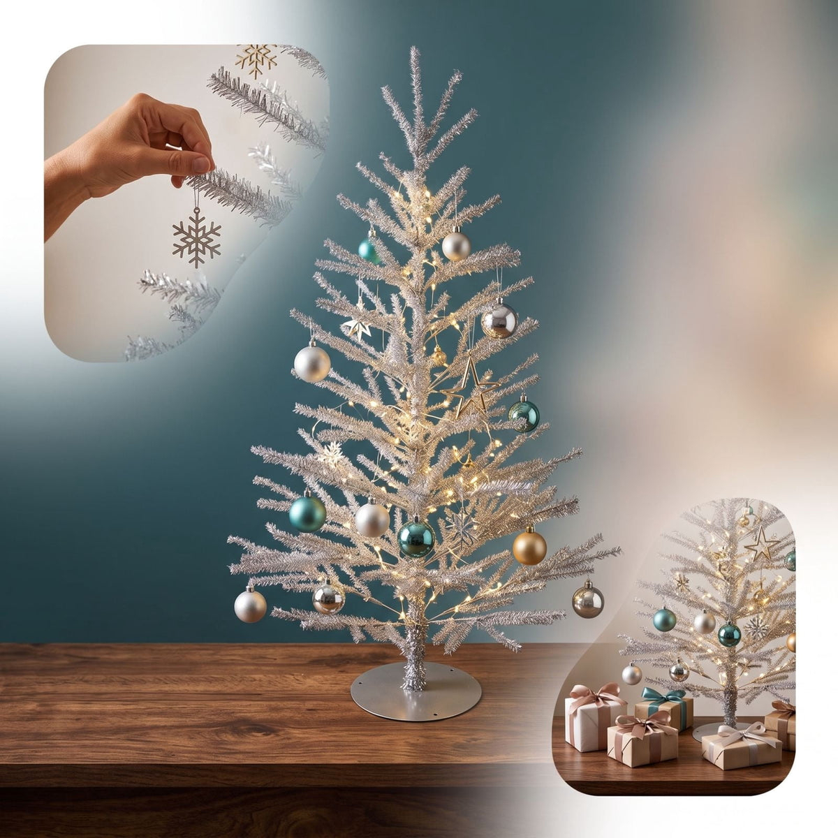 Christmas Decorations Tree, Pre-Lit Green Cypress Artificial Christmas Tree with 100 Warm White LED Lights, Fire Retardant, Easy Setup with Metal Stand, Ideal for Home, Office or Party Decor, 4FT