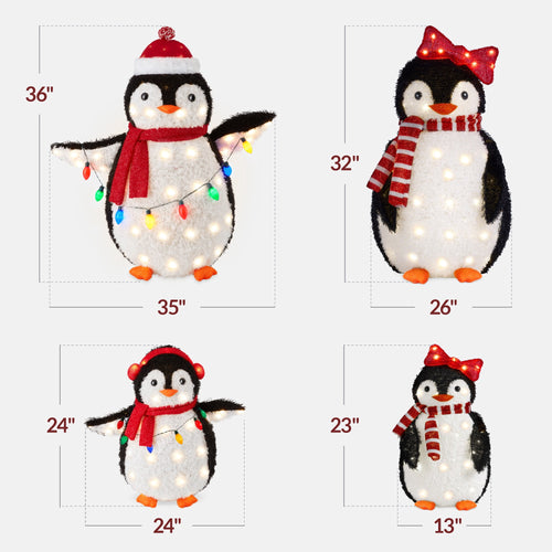 Best Choice Products 4-Piece Lighted 3ft Pop-Up Penguin Family Outdoor Christmas Decoration w/ 300 LED Lights - Red
