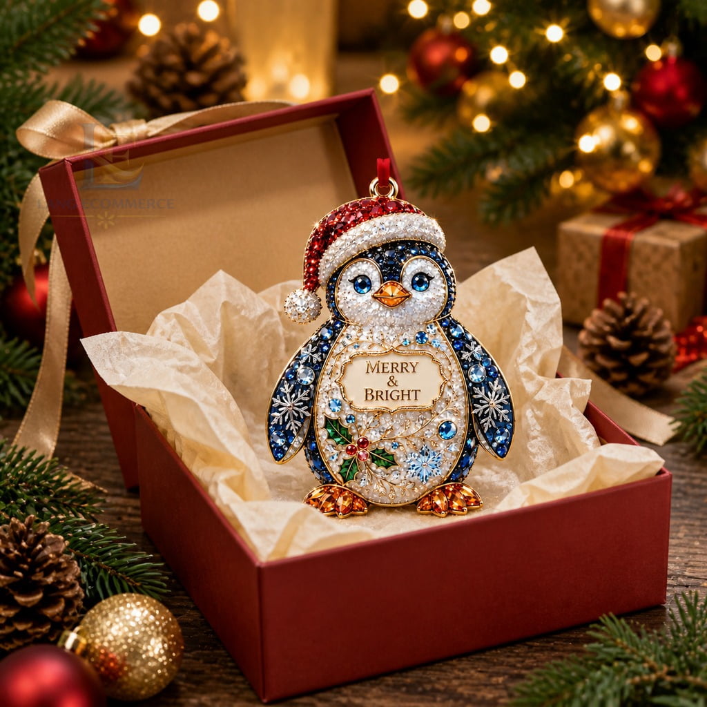 Acrylic Ornament, Penguin Christmas Design for Tree, Personalized Holiday Gift