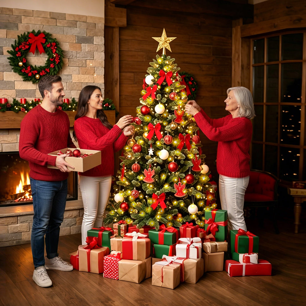 7.5ft Pre-lit Rotating Artificial Christmas Tree, 360°Spinning Base with Music, 470 Dual Color LED Lights, 8 Lighting Modes for Indoor Holiday Decoration