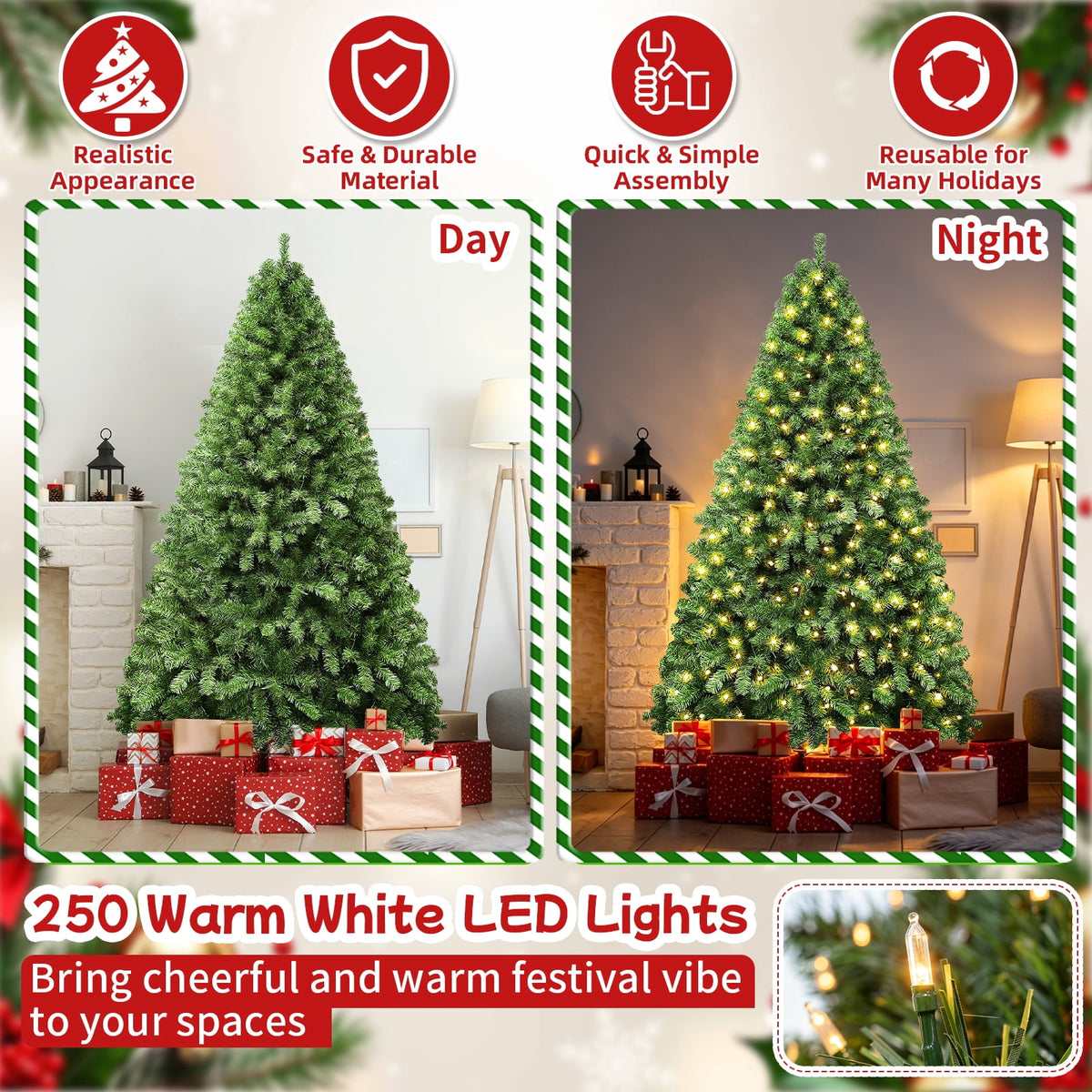 7.5ft Pre-lit Rotating Artificial Christmas Tree, 360°Spinning Base with Music, 470 Dual Color LED Lights, 8 Lighting Modes for Indoor Holiday Decoration