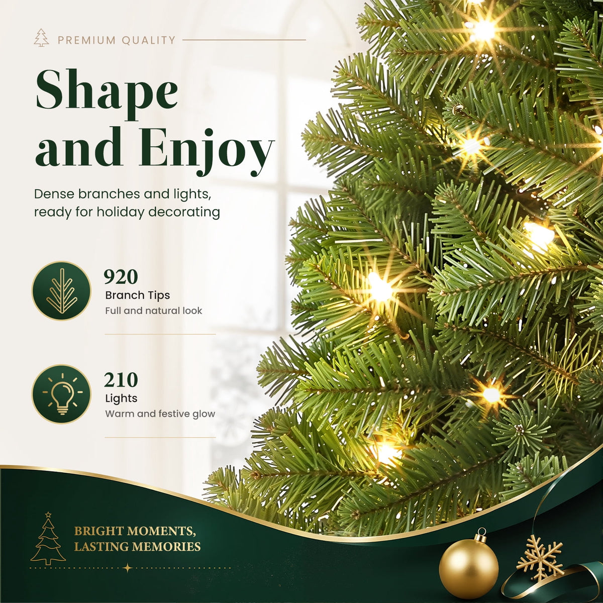 Lolsea 7ft Pre-Lit Premium Artificial Hinged Christmas Tree w/ Warm White Lights, Perfect Choice for Xmas Decoration