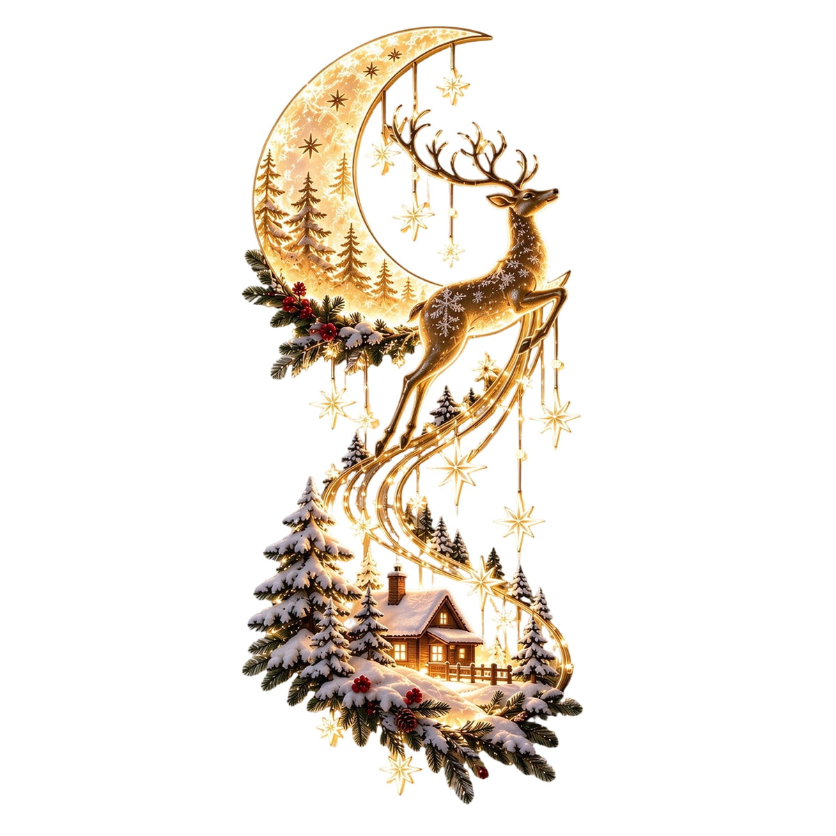 5Pcs Christmas Stair Banister Decoration Lighted Santa Snow Scene Garland for Stair Railing Indoor Holiday Home Ornament