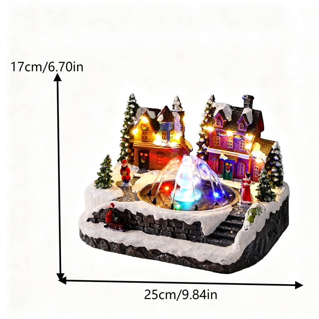 Rysoverian Christmas Lighted Fountain Music Box, Rotating Resin Ornament with Music and Water Spray for Tabletop Holiday Decor