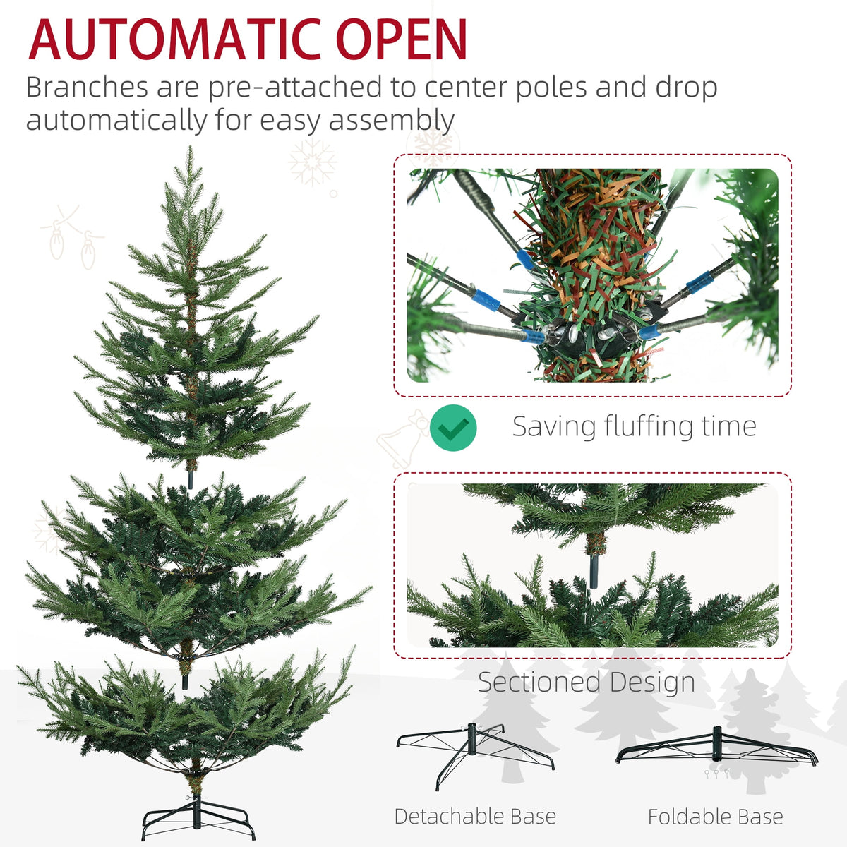 HOMCOM Artificial Christmas Tree Holiday Xmas Tree with Pine Shape