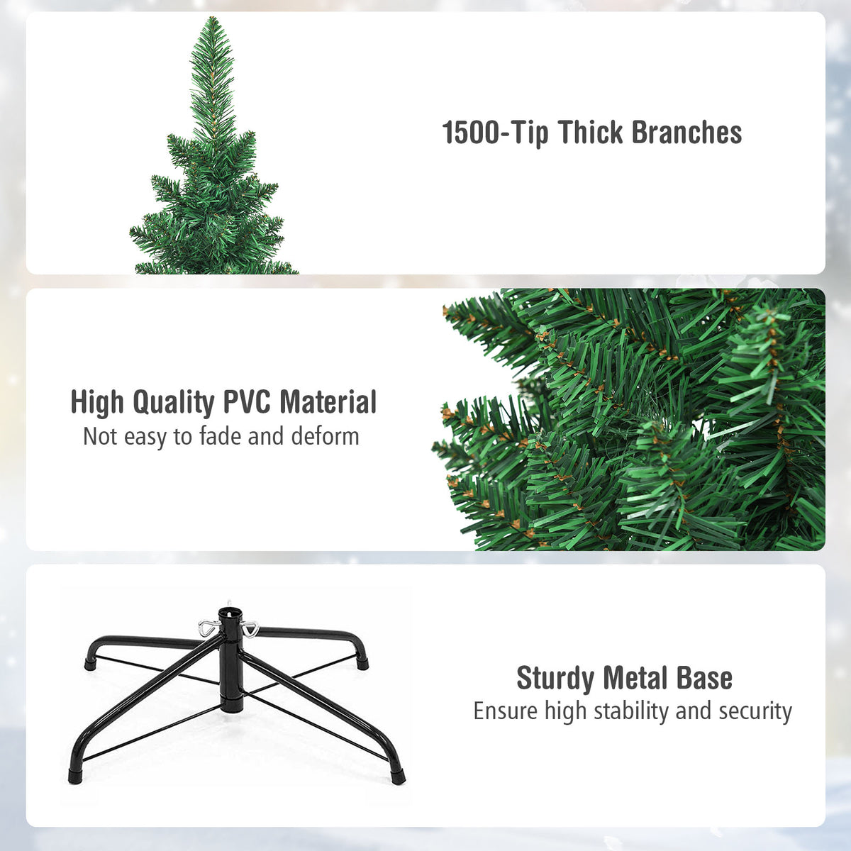 Gymax 9' PVC Artificial Christmas Tree Holiday Decor Slim Pencil Tree Metal Stand