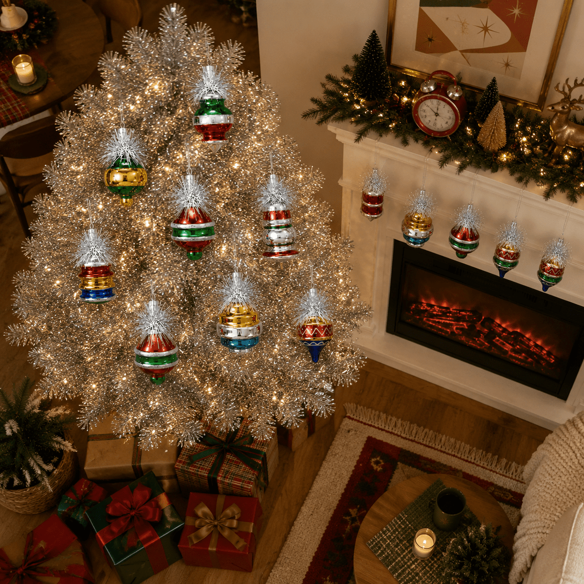 Multi Color Retro 8-Piece Vintage Glass Christmas Ornament Set