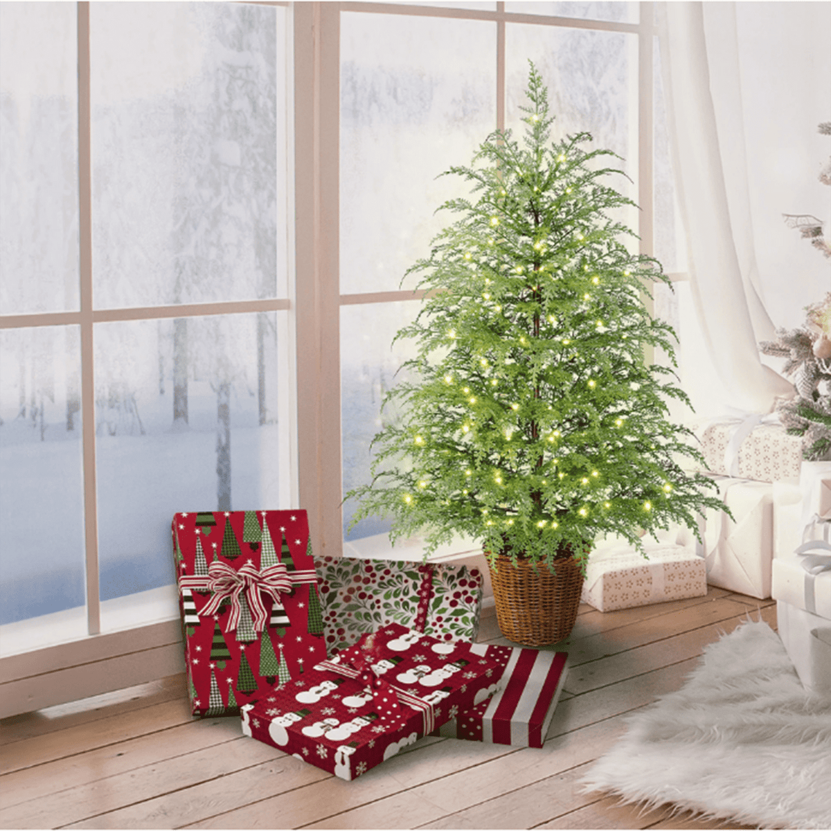 4FT Lifelike Touch Artificial Cedar Topiary Trees for Front Porch | Fake Christmas Trees, Faux Potted Plants, UV Resistant Fake Greenery, for Front Door Garden Outdoor Farmhouse Home Decoration