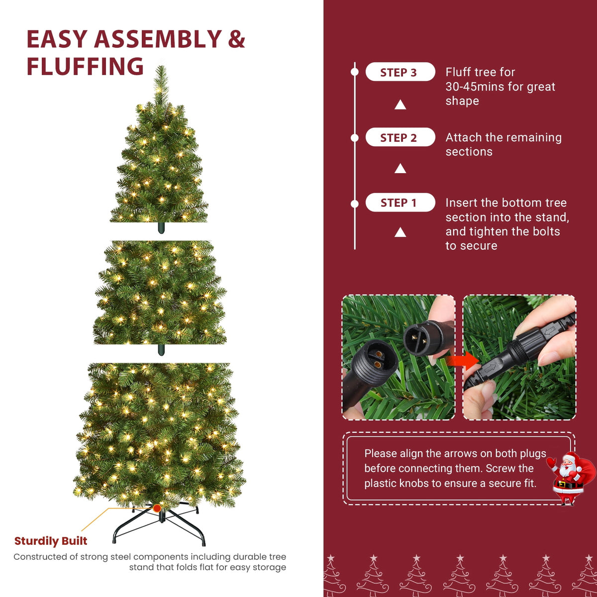 Lolsea 6.5ft Prelit Artificial Slim Pencil Christmas Tree w/ Warm White Lights, Full Branch Tips, Perfect Choice Decoration for Xmas Holiday