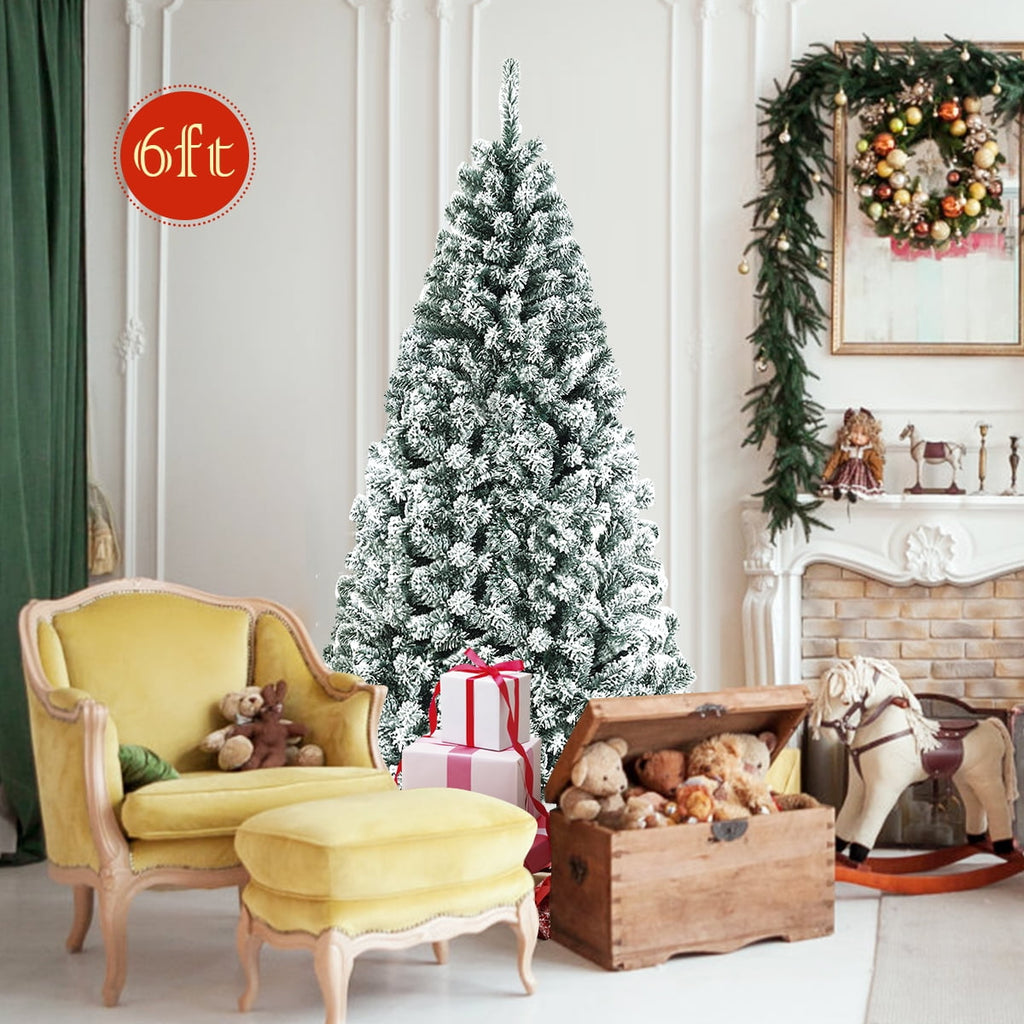 Gymax 9ft Snow Flocked Hinged Artificial Christmas Tree Unlit Holiday Decor