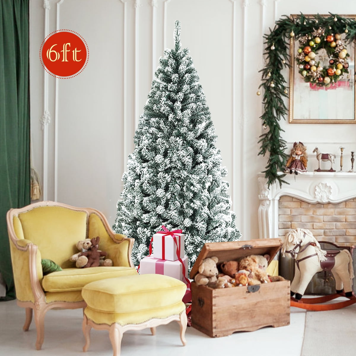 Gymax 9ft Snow Flocked Hinged Artificial Christmas Tree Unlit Holiday Decor