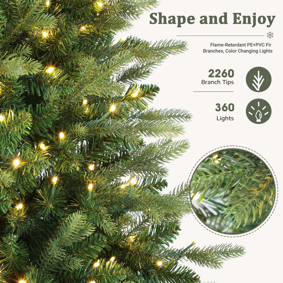 Lolsea 7ft Prelit Noble Fir Artificial Christmas Tree with Remote Control, Timer and Warm White & Multi-Color Lights