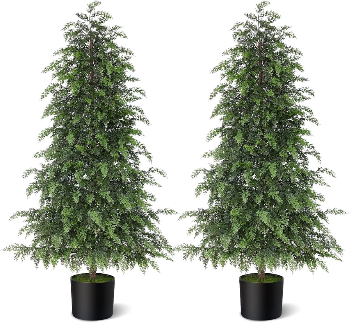 4FT Lifelike Touch Artificial Cedar Topiary Trees for Front Porch | Fake Christmas Trees, Faux Potted Plants, UV Resistant Fake Greenery, for Front Door Garden Outdoor Farmhouse Home Decoration