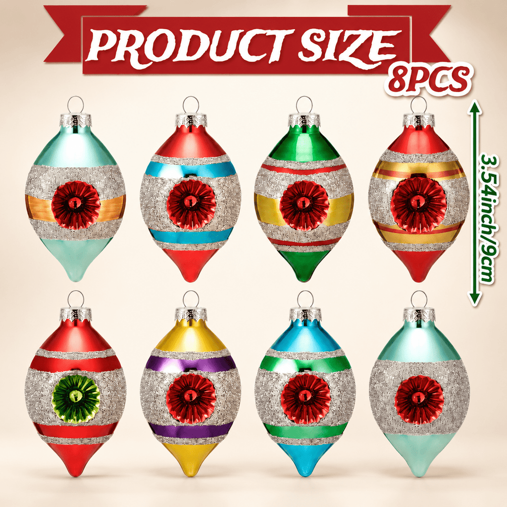 Multi Color Retro 8-Piece Vintage Glass Christmas Ornament Set