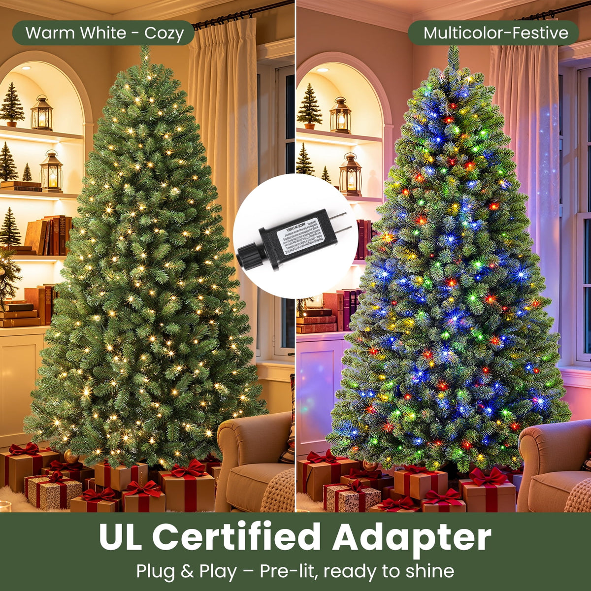 Lolsea 7ft Prelit Artificial Christmas Tree w/ Remote Control and Warm White & Color Changing Lights