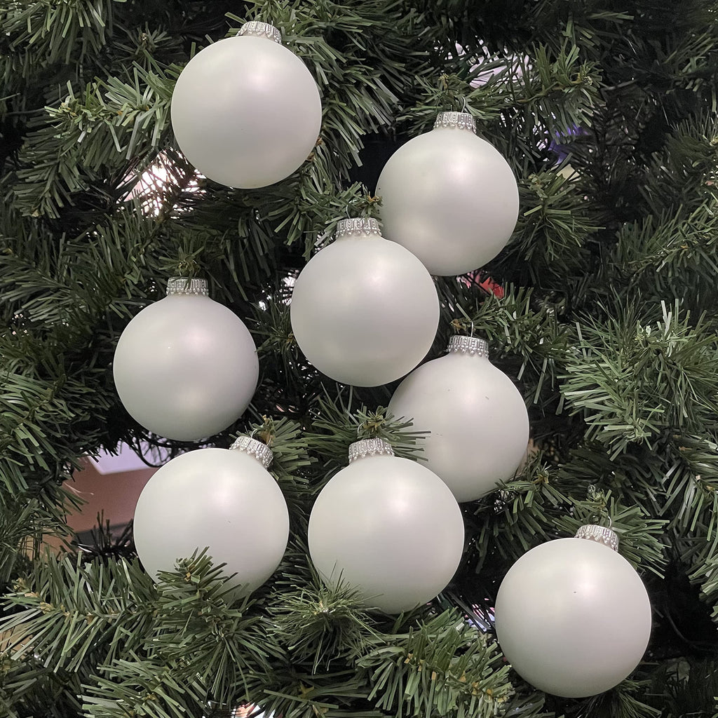 Christmas By Krebs 2 5/8" (67mm) Seamless Glass Ornament [8 Pieces], Decorated Designer Heirloom (Classic White Velvet)