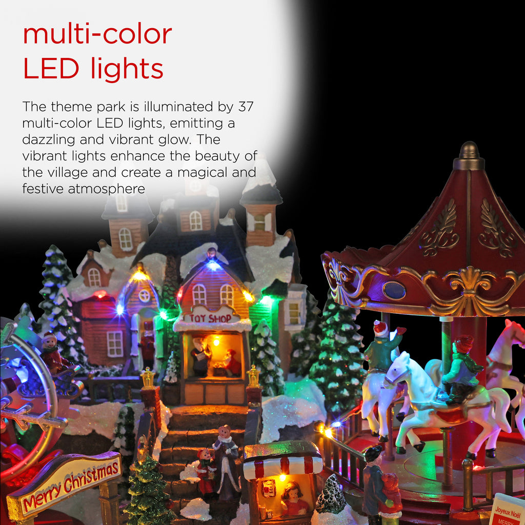 Alpine Corporation Animated Children Playing in Christmas Village Holiday Tabletop Decor with 26 Multicolor LED Lights and 5.9' Cord, 17" L x 11" W x 9" H