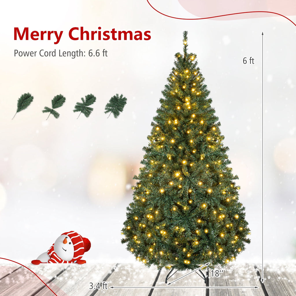 Costway 6Ft Pre-Lit Artificial Christmas Tree Hinged 350 LED Lights