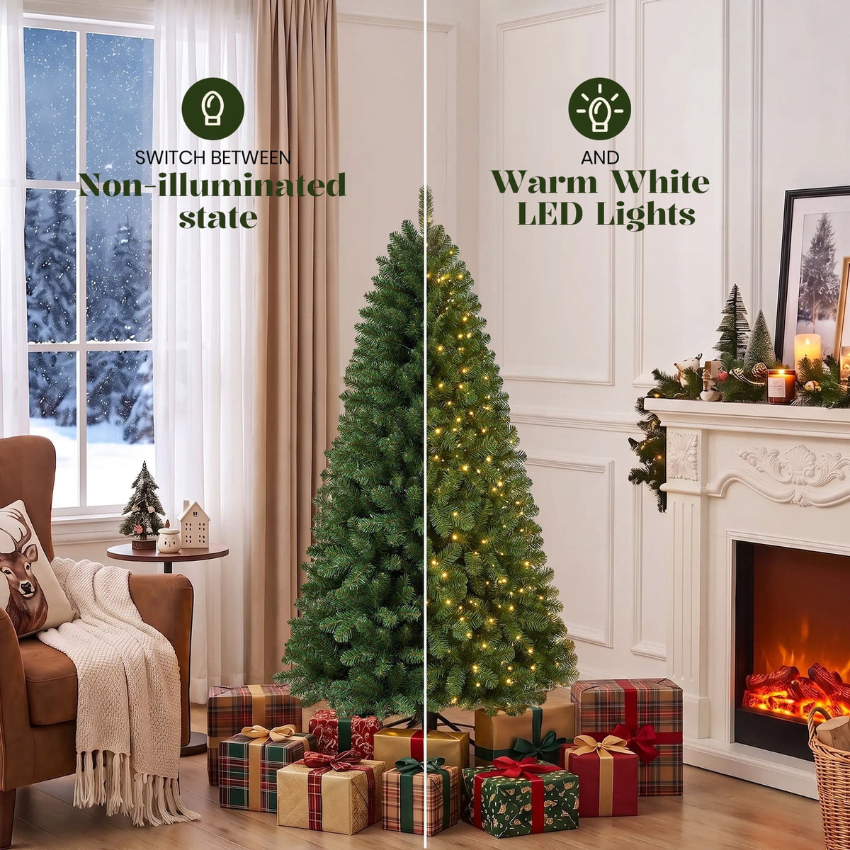 Lolsea 6.5ft Prelit Artificial Classic Christmas Tree with Warm White Lights for Living Room Office Party Decoration