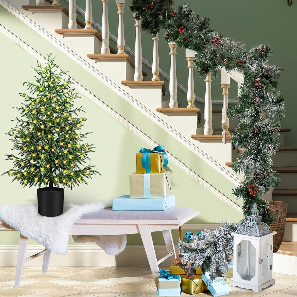 4FT Lifelike Touch Artificial Cedar Topiary Trees for Front Porch | Fake Christmas Trees, Faux Potted Plants, UV Resistant Fake Greenery, for Front Door Garden Outdoor Farmhouse Home Decoration