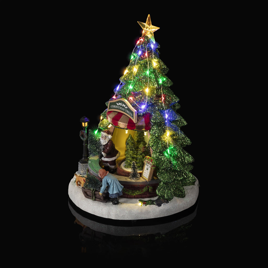 Alpine Corporation Animated Children Playing in Christmas Village Holiday Tabletop Decor with 26 Multicolor LED Lights and 5.9' Cord, 17" L x 11" W x 9" H