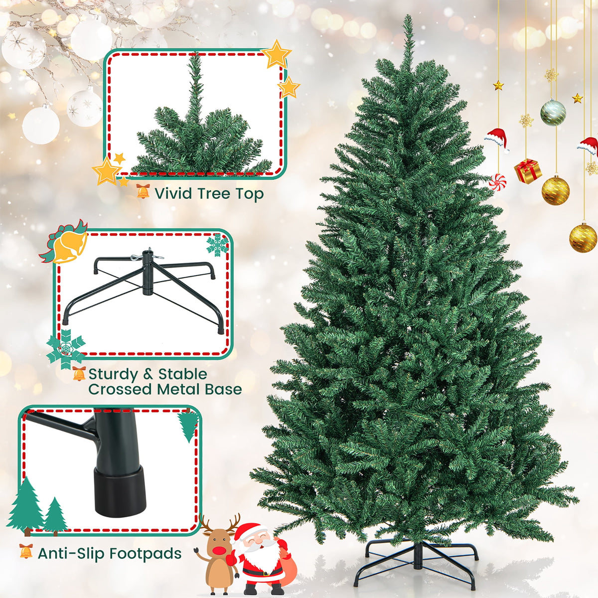 Gymax 7.5 FT Artificial Christmas Tree Hinged Christmas Tree w/ 2254 Lush Branch Tips