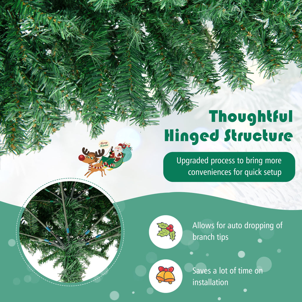Gymax 7.5 ft Unlit Artificial Christmas Tree Hinged Spruce Xmas Tree w/ Metal Stand