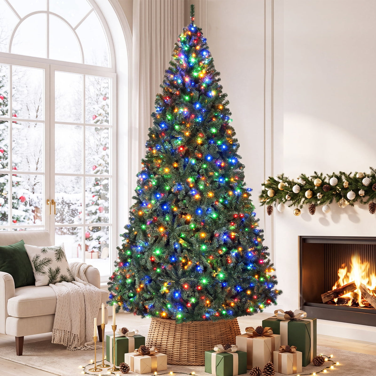 Costway 6Ft Pre-Lit Artificial Christmas Tree Hinged 350 LED Lights