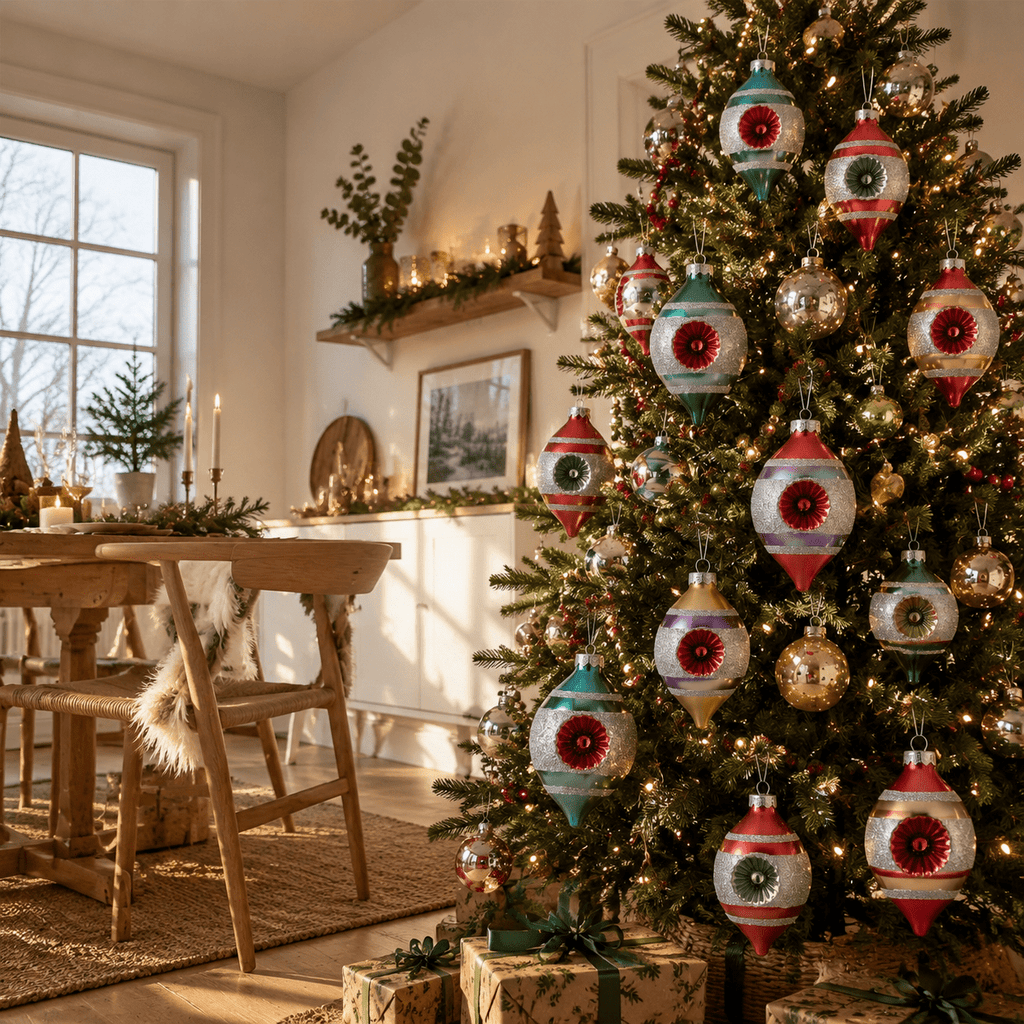 Multi Color Retro 8-Piece Vintage Glass Christmas Ornament Set