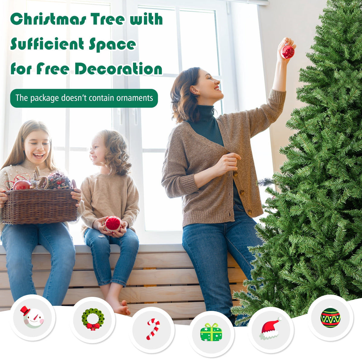 Costway 7.5FT PVC Christmas Tree 1346 Tips Hinged Solid Metal Leg