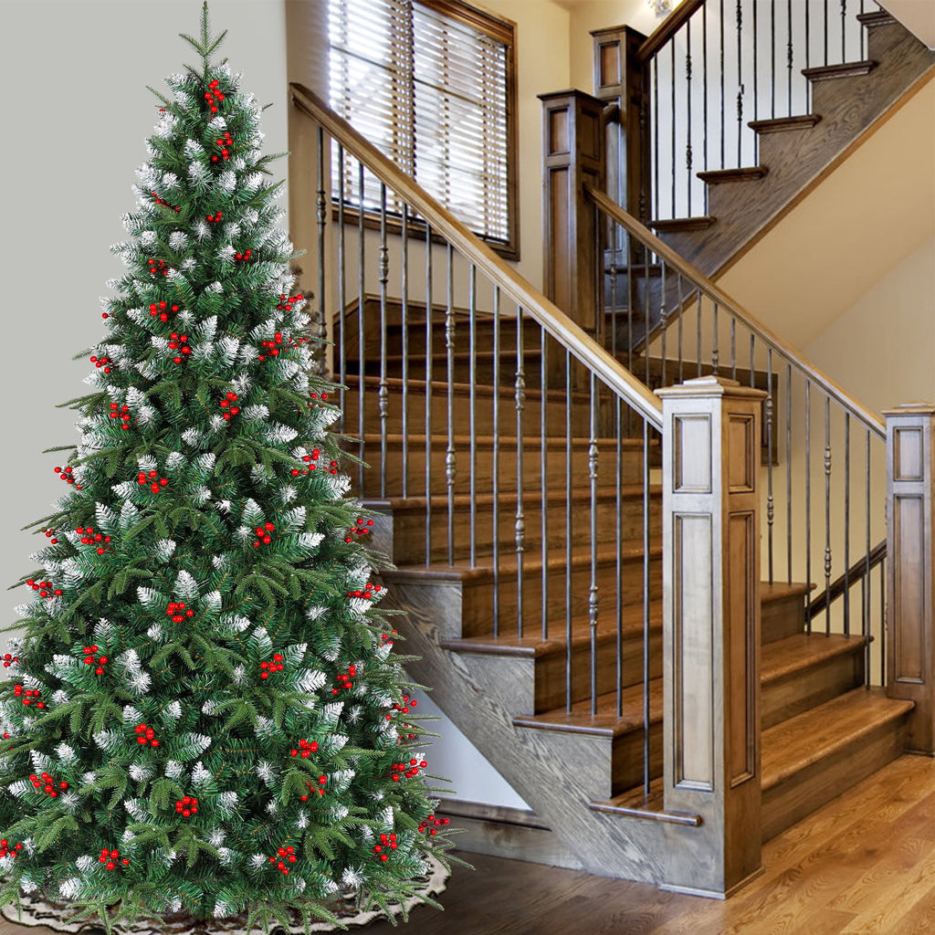 Yexmas 7.5ft Pre-Lit Artificial Christmas Trees,Green Xmas Tree with Large Christmas Tree Storage Bag, Berries, Realistic Artificial Christmas Trees for Home, Office, Party Decoration
