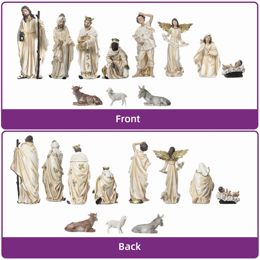 Ultym Nativity Set 12 inch 11 Piece Resin Christmas Nativity Scene Indoor Tabletop Figurines Ivory White