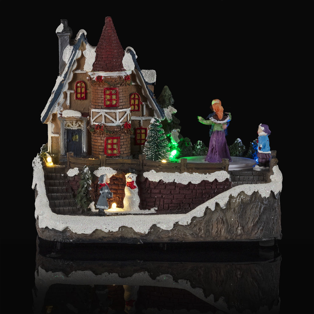 Alpine Corporation Animated Children Playing in Christmas Village Holiday Tabletop Decor with 26 Multicolor LED Lights and 5.9' Cord, 17" L x 11" W x 9" H