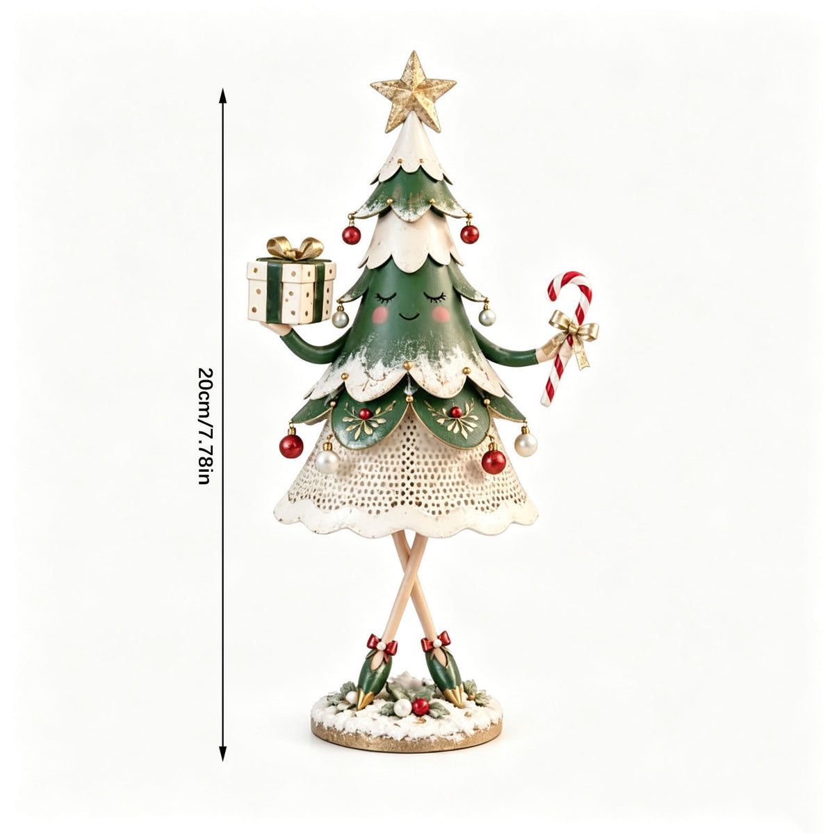 Lighted Mini Iron Art Christmas Tree 2PCS,Tabletop LED Dancing Tree Girl Statue With Star Top Tabletop Ornament For Mantel Shelf