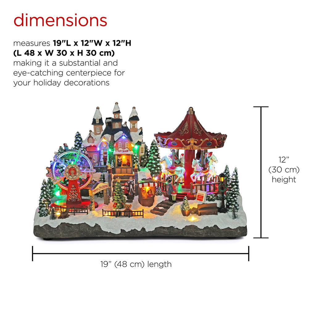 Alpine Corporation Animated Children Playing in Christmas Village Holiday Tabletop Decor with 26 Multicolor LED Lights and 5.9' Cord, 17" L x 11" W x 9" H