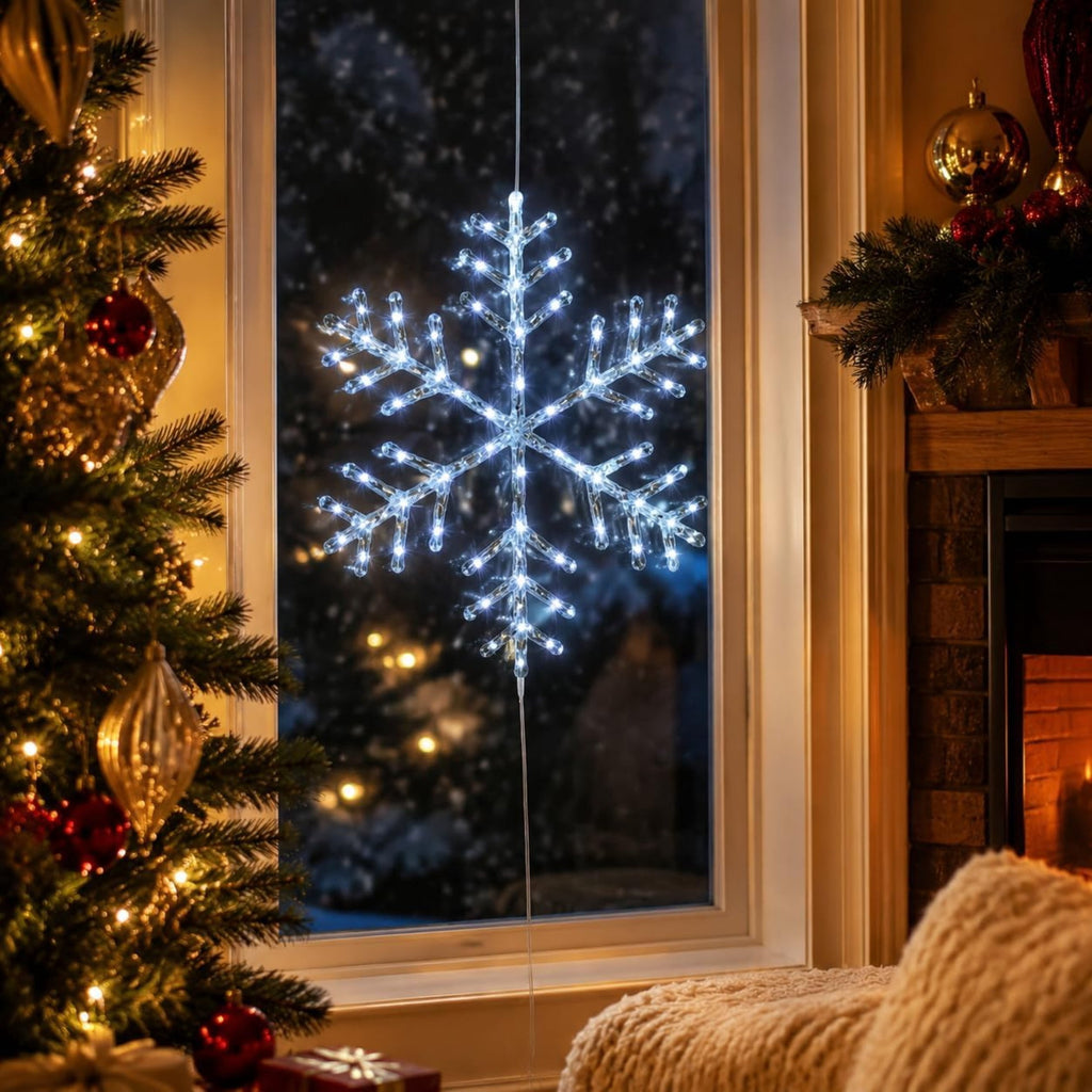 Christmas Snowflake LED Light Hanging Ornament Light Up Snow Flake Decorations Glowing Lighted Winter Holiday Decor Christmas Decoration