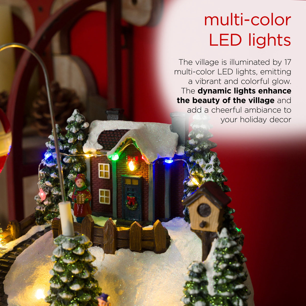 Alpine Corporation Animated Children Playing in Christmas Village Holiday Tabletop Decor with 26 Multicolor LED Lights and 5.9' Cord, 17" L x 11" W x 9" H
